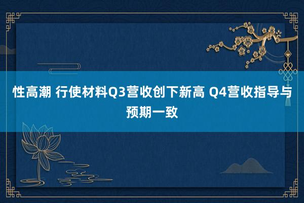 性高潮 行使材料Q3营收创下新高 Q4营收指导与预期一致